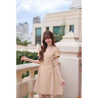 My 𝐌𝐚𝐜𝐚𝐫𝐨𝐧 𝐑𝐢𝐛𝐛𝐨𝐧 𝐃𝐫𝐞𝐬𝐬 : สีเบจ [Made by Pastel Time]