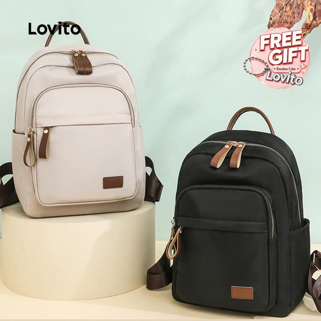 (NEW) Lovito กระเป๋าเป้สะพายหลังขนาดใหญ่สไตล์ลำลองสำหรับผู้หญิง LFA98043