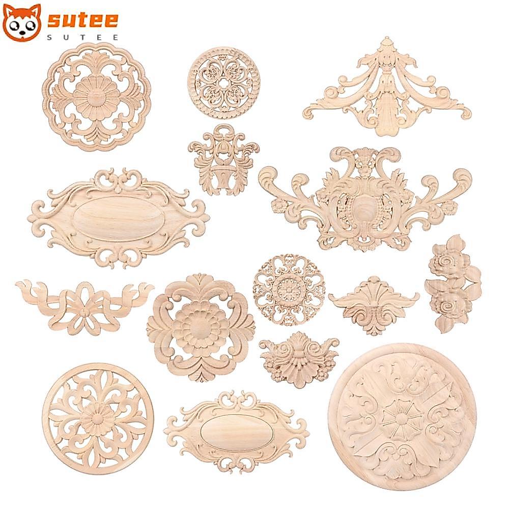 SUTEE 1 ชิ้นไม้แกะสลักคุณภาพสูงหลายสไตล์ยุโรปมุม Appliques กรอบ