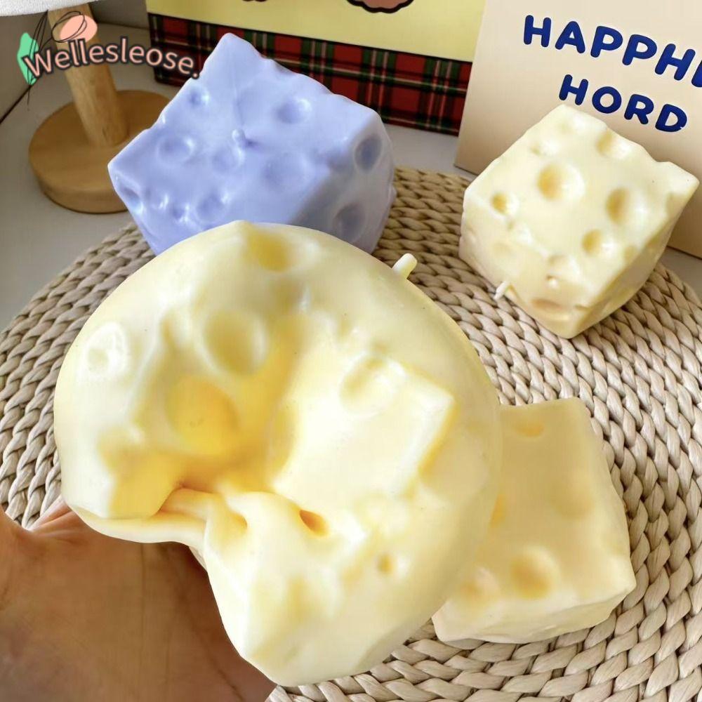 WELLE ของเล่นหยิกชีส, เนื้อสกุชชี่ Anti-Stress Jumbo Cheese Cube Stress Ball, นวดรูปร่างได้ Non-Bounce ชีสบีบ Fidget ของเล่นความเครียดบรรเทา