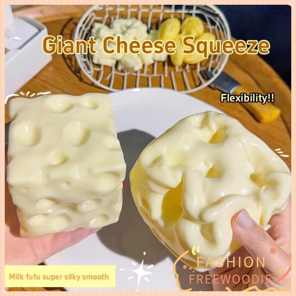 FREEWOODIE ของเล่นหยิกชีส, Squishy Texture Jumbo Cheese Cube Stress Ball, นวด Anti-Stress Non-Bounce ASMR Sensory Stress ของเล่นของขวัญวันเกิด
