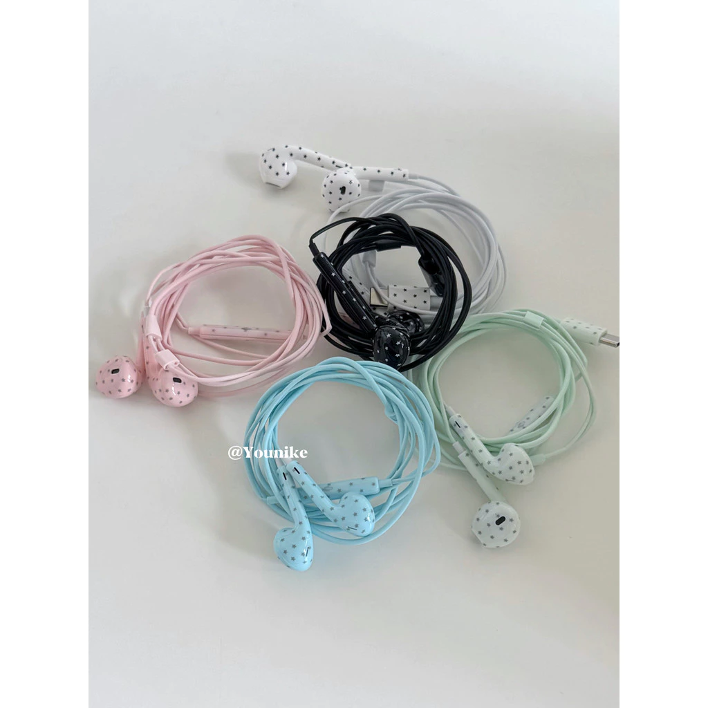 สไตล์เกาหลีโบราณ ins หูฟังแบบมีสาย In-Ear Mint Green Star อินเทอร์เฟซ type-c หูฟังแบบมีสายที่ใช้งานได้สูงสําหรับสาวสีต่างๆที่มีอยู่อินเทอร์เฟซ Type-C หูฟังแบบสาย