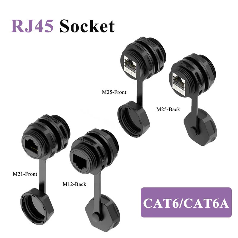 กันน้ํา CAT6A RJ45 เครือข่ายเชื่อมต่ออุตสาหกรรม Ethernet M25/M21 ประเภทแผงซ็อกเก็ตปลั๊กตรง CAT6 rj45