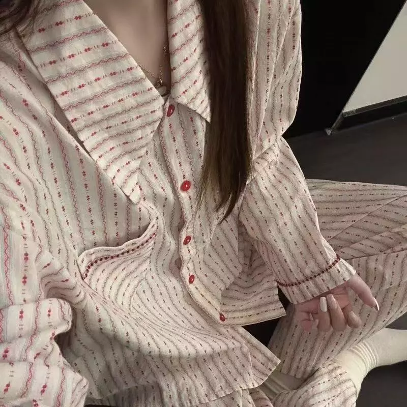 ใหม่สตรีเมฆผ้าฝ้ายชุดนอนแขนยาวกางเกงชุดหวานเสื้อผ้าบ้าน
