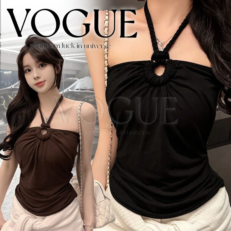 Vogue🌟พร้อมส่ง🌟 เสื้อคล้องคอแบบผูก เปิดหลังผ้ายืดตามตัวใส่สบาย มีฟองน้ำในตัว (FY6219)