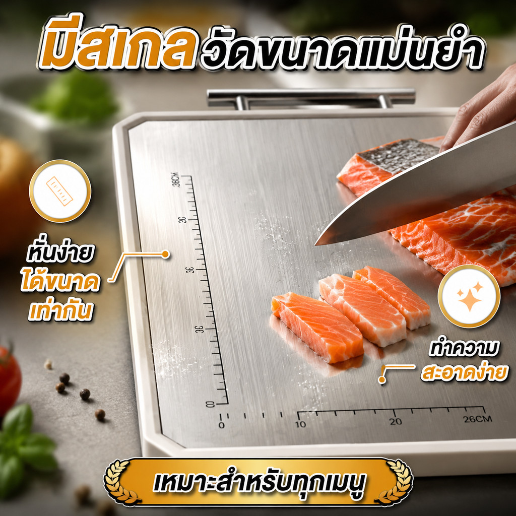 เขียงสแตนเลส304+PP เกรดอาหาร ใช้สองด้าน กันเชื้อรา รูปที่ 3