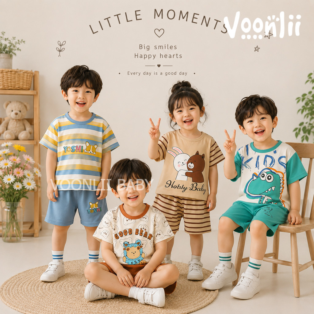 ชุดเซทเด็ก ผ้าcotton ผ้านิ่ม เซทเเขนสั้น+ขาสั้น SIZE 80-100 มีกระดุมไหล่