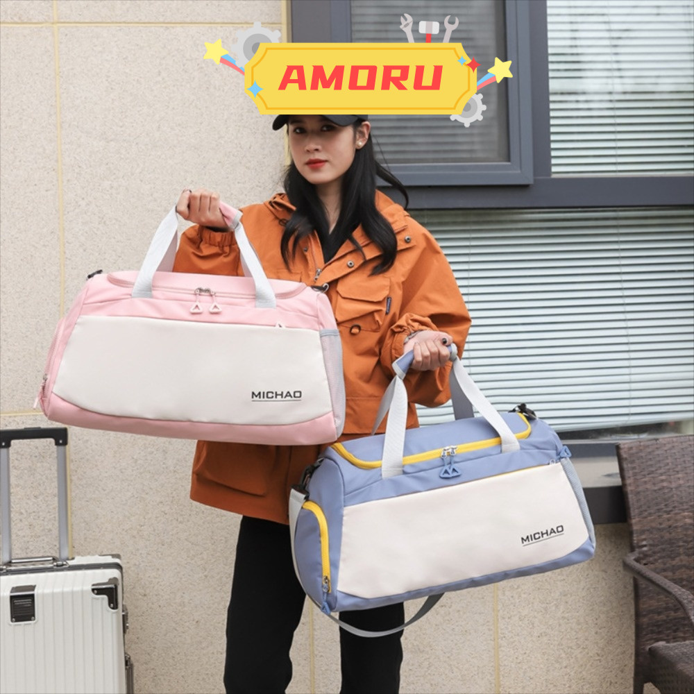 AMOR12U7 Travel Gym Bag, กระเป๋าสะพายข้างแบบพับได้แห้งเปียกแยกกระเป๋า, กันน้ํามัลติฟังก์ชั่นความจุขน