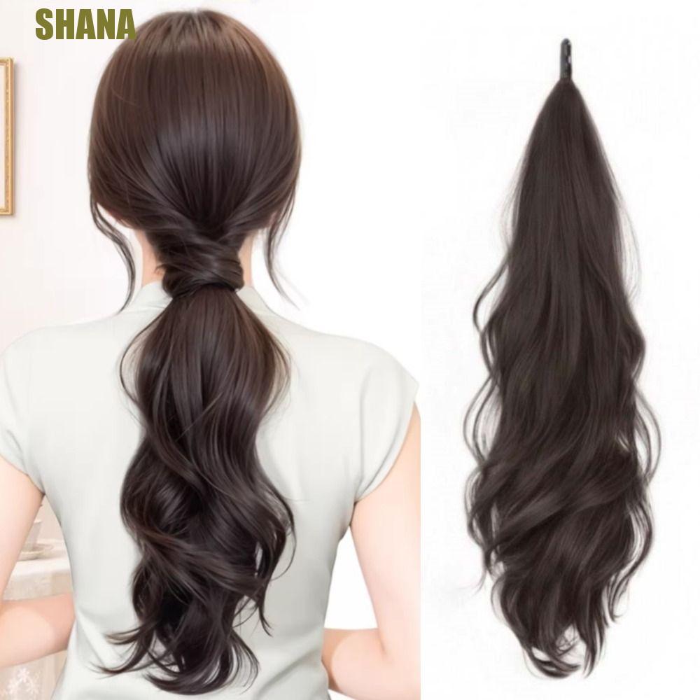 SHANA ต่อขนตาผมหางม้าลอนยาว, สังเคราะห์ 24 นิ้ววิกผมผมหางม้า, แฟชั่นปุยธรรมชาติ Layered Pony Tail Hairpieces ของใช้ประจําวัน