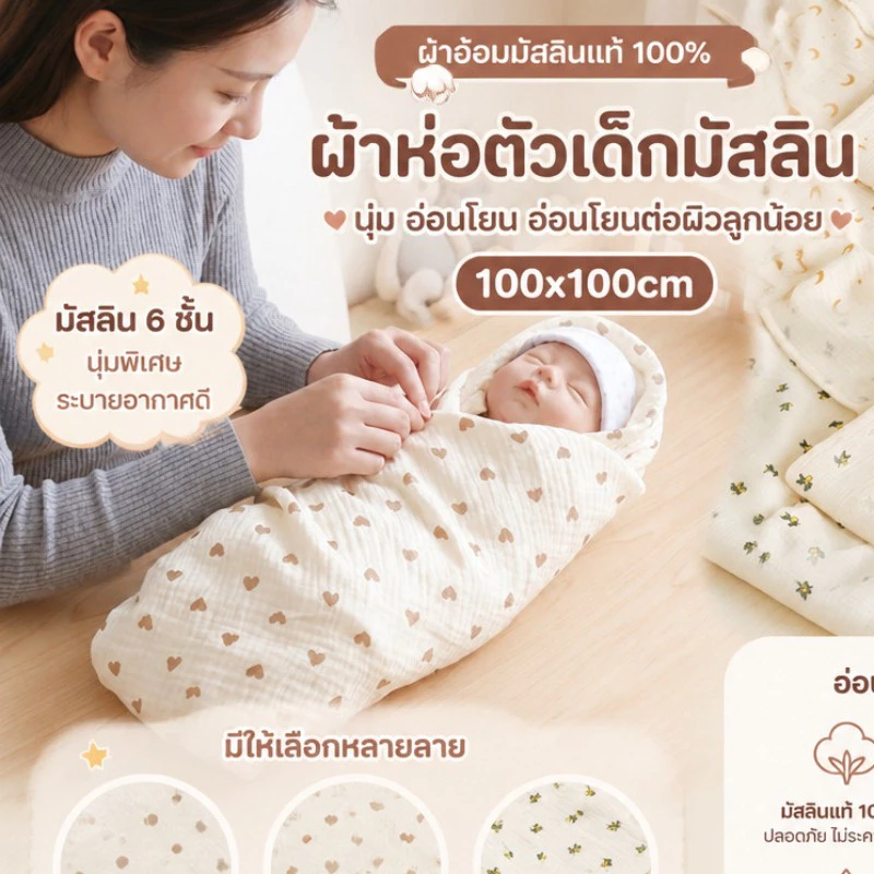 ผ้าเช็ดตัวเด็ก ใยไผ่ ผ้าห่อตัวเด็กแรกเกิด ผ้าห่มเด็ก ซับน้ำดี นุ่มอ่อนโยน ลายการ์ตูน ออร์แกนิค