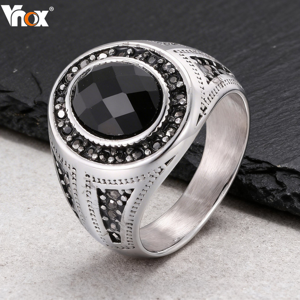 Vnox Vintage แหวนนิลสีดําสําหรับผู้ชาย, สแตนเลส Gothic Biker Statement แหวนเครื่องประดับ