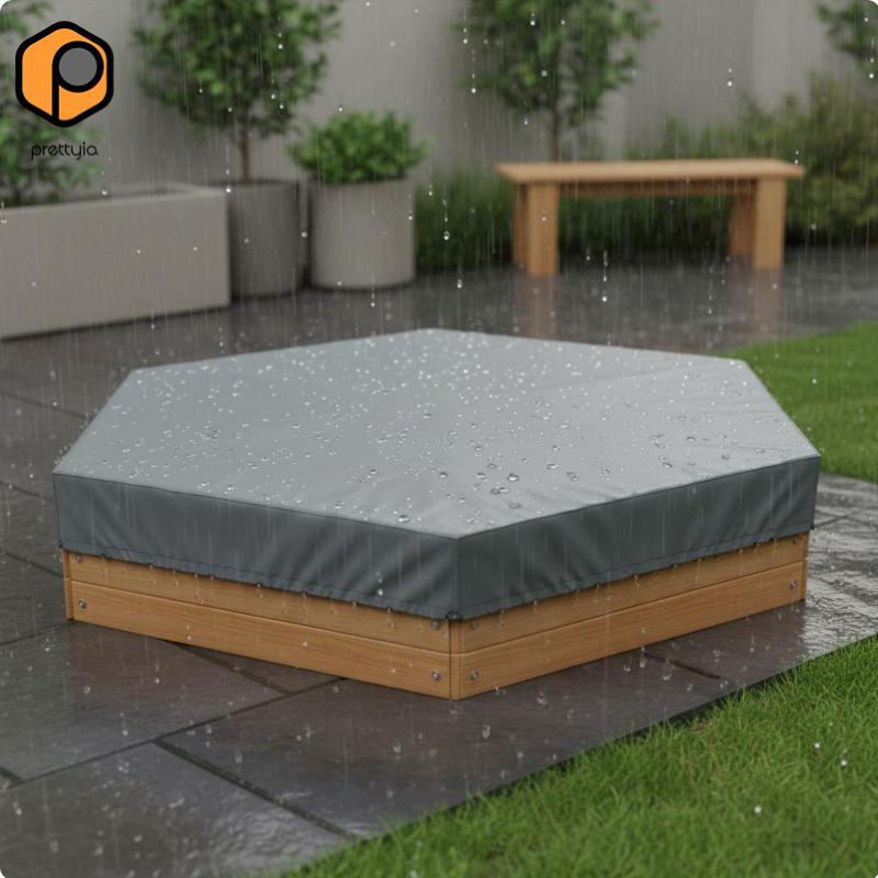 Prettyia SiaBiced หกเหลี่ยม Sandbox Cover Sun Protection หกเหลี่ยม Sandpit Cover 210D วัสดุกันน้ํา S