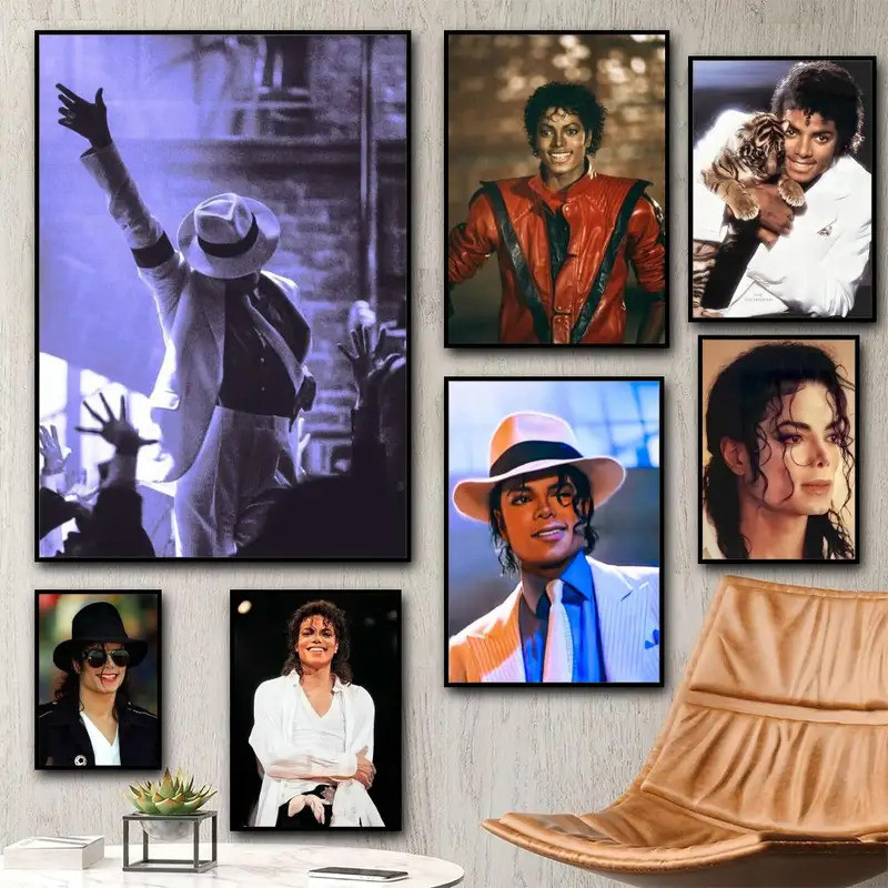 1 PC M-Michael J-Jackson พิมพ์ภาพวาดการประดิษฐ์ตัวอักษร HD ผ้าใบโปสเตอร์ห้องนั่งเล่นห้องนอนบาร์ความงามตกแต่ง