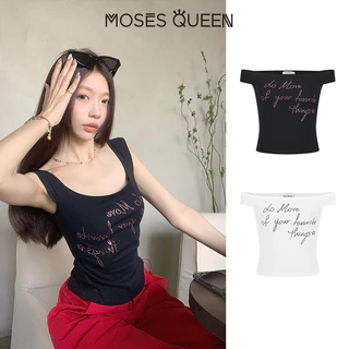 MOSESQUEEN เสื้อผ้า T แบบหนึ่งข้าง สำหรับผู้หญิง ฤดูร้อน ดีไซน์ใหม่ เซ็นส์ สไปซ์ กลิ่นหอม ชุดสั้น ฤดูร้อน #63011