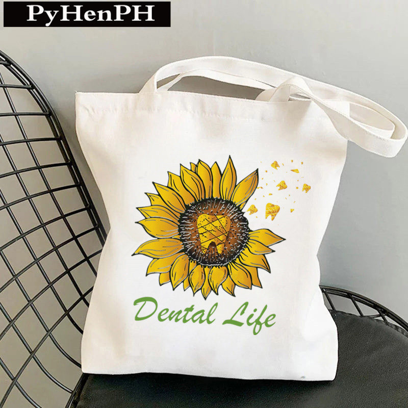 TWPeace love dental Canvas Tote bag 爱牙 กระเป๋าหรู กระเป๋าพกพา สไตล์เกาหลี Z3VF