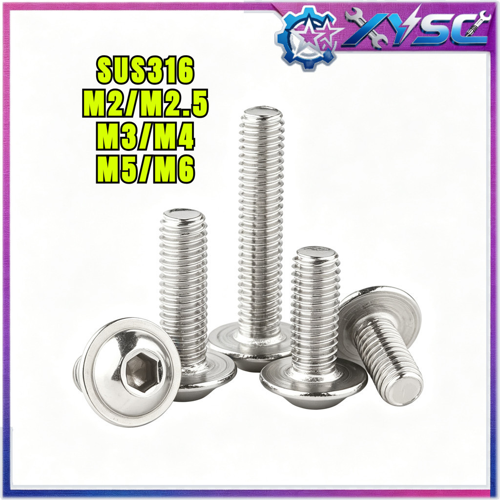 หัวจม หัวร่ม น็อต  สกรู สแตนเลส 316 เกลียวมิล หยาบ / Umbrella Head Hexagon Socket Machine Screw SUS3