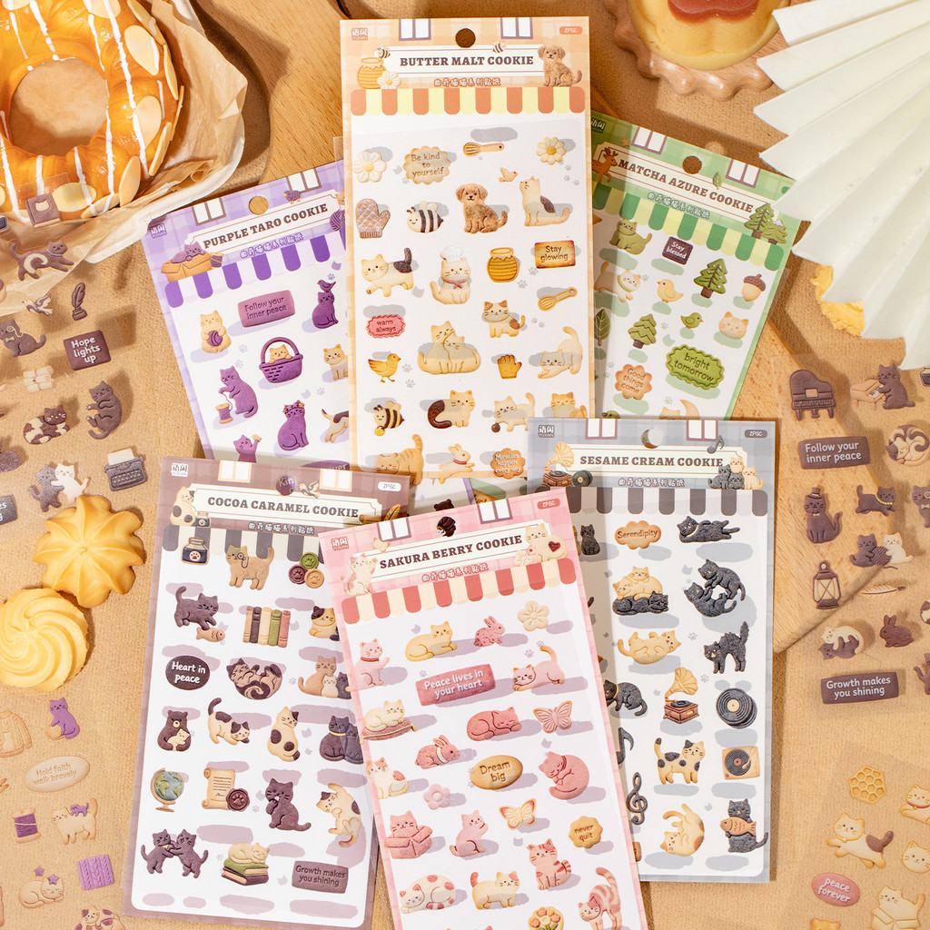 2 แผ่นสุดน่ารักแมวและคุกกี้สติกเกอร์สําหรับอัลบั้ม DIY ตกแต่งไดอารี่ Scrapbooking Kawaii โรงเรียนเครื่องเขียนสํานักงาน