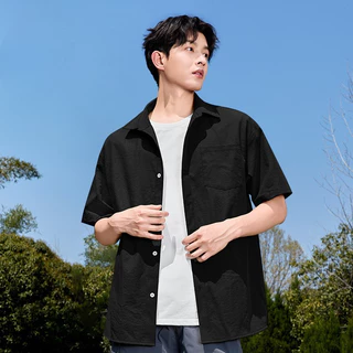 HAICOO เสื้อเชิ้ตผู้ชาย ไซส์ใหญ่ 5XL แขนสั้น ทรงหลวม ผ้าไอซ์ซิลค์ เย็นสบาย