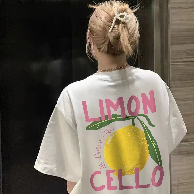 🍋ส่งจากไทย🍋เสื้อยืดแฟชั่นสไตล์เกาหลีสำหรับผู้หญิง ทรงหลวม พิมพ์ลายเลมอน ระบายอากาศได้ดี อเนกประสงค์
