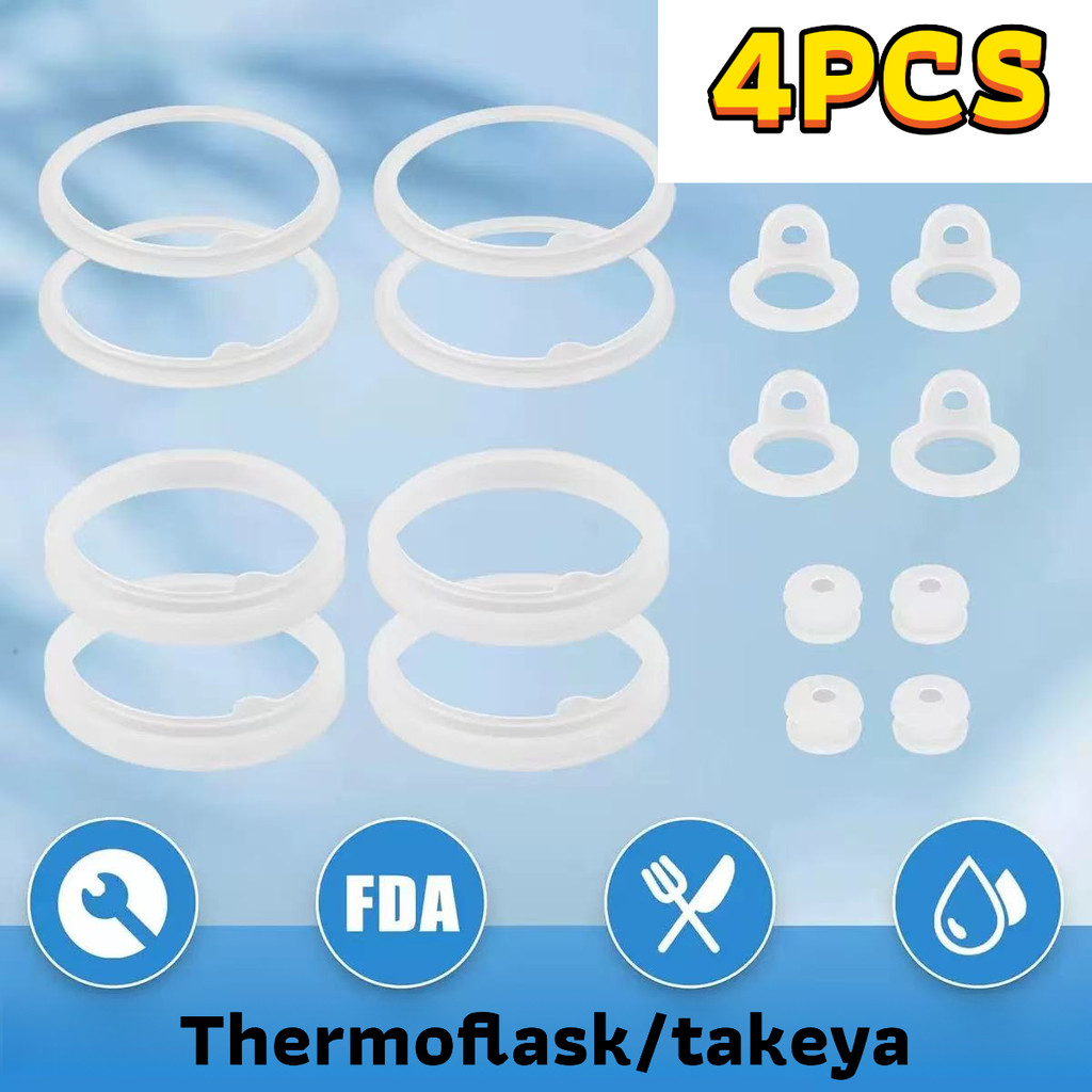 ร้านมิกะ 4PCS ซิลิโคนปะเก็นสําหรับ Thermoflask ขวดน้ําเปลี่ยนยางซีลแหวนฝาปิดเครื่องซักผ้า Leakproof อะไหล่เหมาะกับ 24-64oz Tumbler