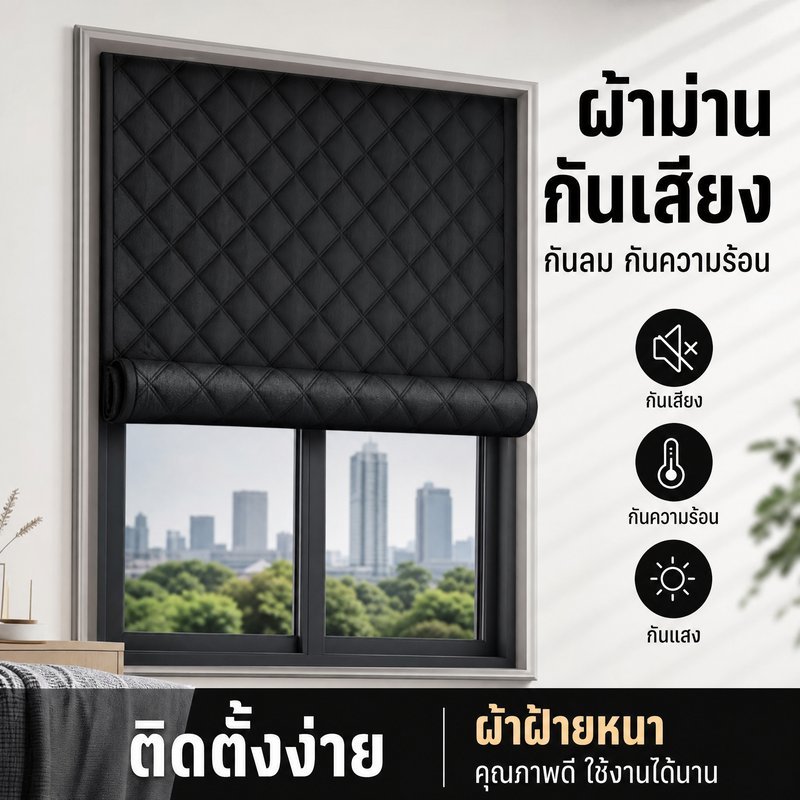 ม่านกันเสียง ผ้าม่านกันแสง ผ้าม่านกันความร้อน ผ้าม่านหนา กันลม ฉนวนกันความร้อน ติดตั้งง่าย