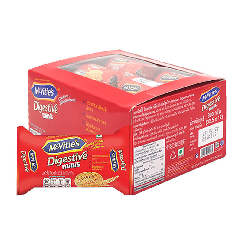 แมคไวตี้ส์ ไดเจสทีฟ บิสกิตโฮลวีท 32.5 ก. x 12 (MCVITIE'S Digestive Minis Whole Wheat Biscuit 32.5 g x 12)
