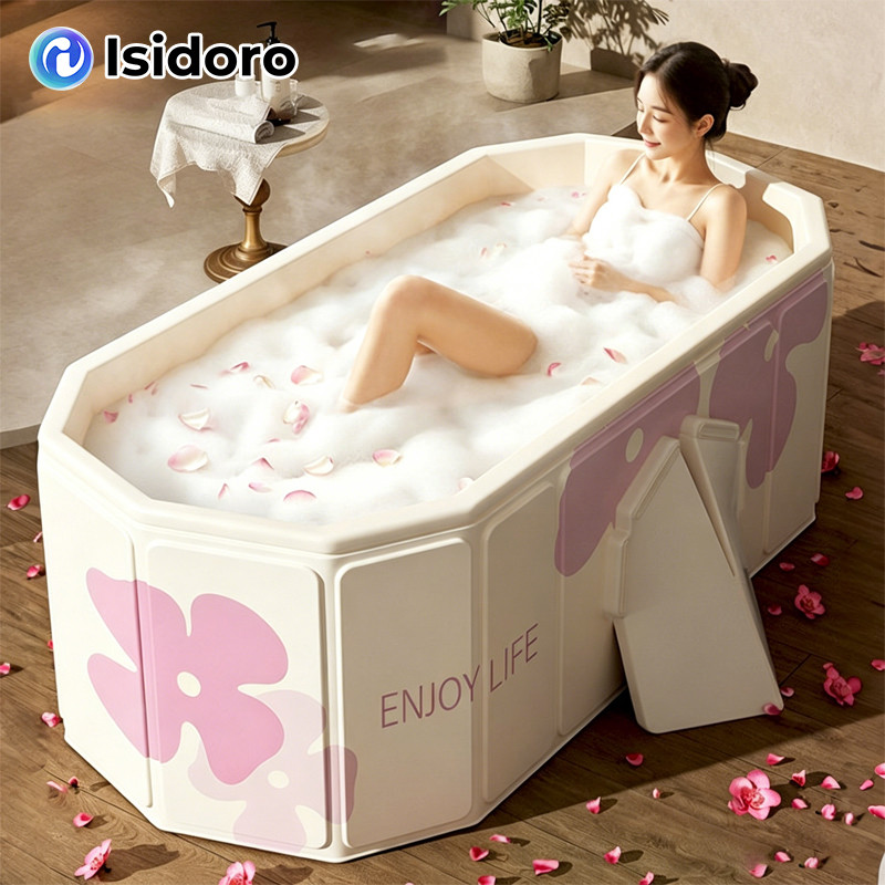 Isidoro อ่างอาบน้ำพับได้สำหรับผู้ใหญ่และเด็ก ขนาดใหญ่ แช่น้ำอุ่นสบาย เหมาะสำหรับบ้าน คอนโด ห้องน้ำเล็ก
