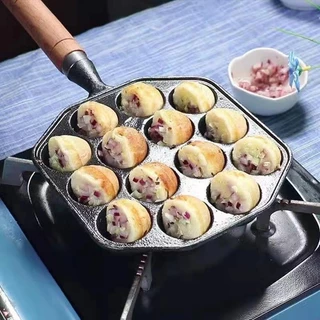 【HomePop】กระทะขนมครก ไข่นกกระทา ทาโกะยากิ เบ้าขนมครก เหล็กหล่อสีดำ 14 หลุม กระทะหลุม กระทะเหล็กหล่อ
