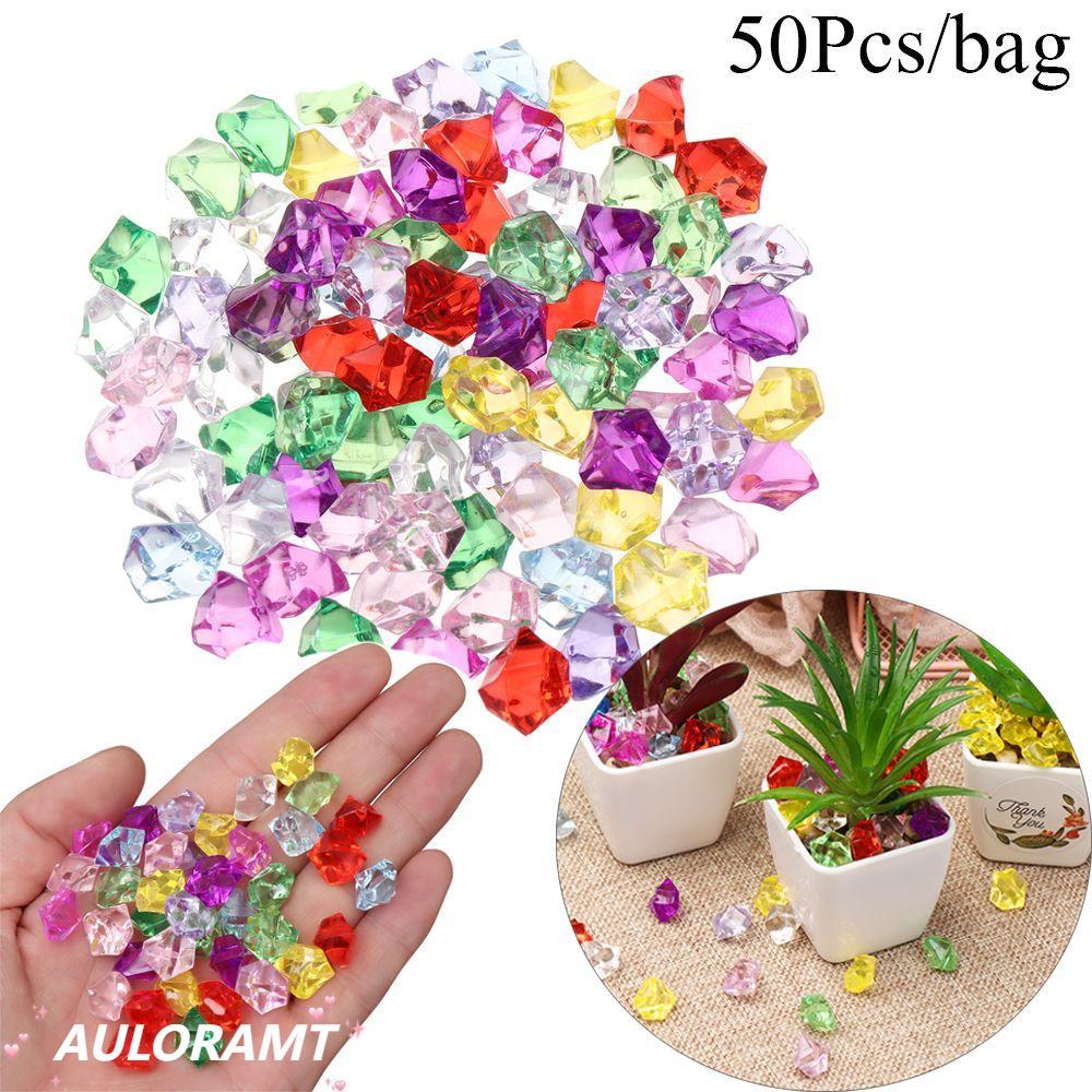 AULORAMT 50 ชิ้น/ถุงหินประดิษฐ์ Confetti Art ถังปลาตกแต่ง Cobblestones งานแต่งงานที่มีสีสันเครื่องประดับ Pebbles