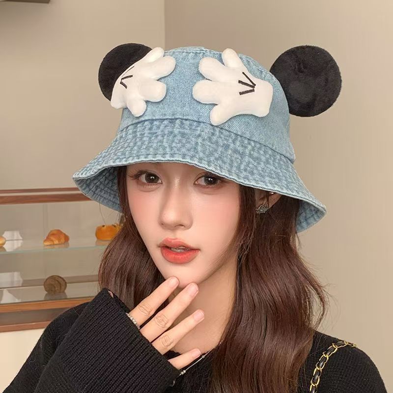 น่ารักการ์ตูนมิกกี้ถังหมวกพ่อแม่และลูกหูใหญ่ผ้ายีนส์อาทิตย รูปที่ 2