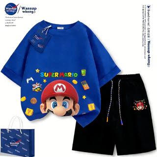 【จัดส่งไทย】2ชิ้น TMเซ็ตชุดเด็ก NASAลายมาริโอ้ เสื้อ+กางเกง ชุดสองชิ้น ชุดผ้าฝ้ายเด็ก ชุดมาริโอ เสื้อผ้าเด็กชาย ชุดก#2
