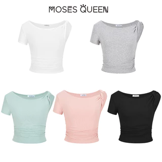 MOSESQUEEN เสื้อเบลาส์สไตล์คอเฉียงและดีไซน์เปิดไหล่ - แฟชั่นผู้หญิง #62823