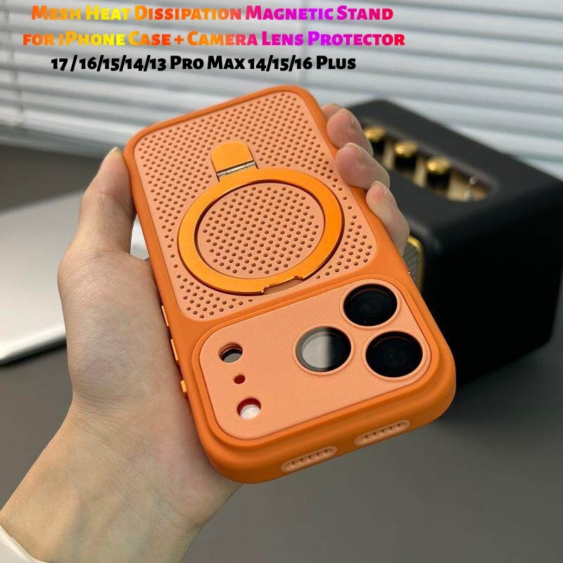 หรูหราตาข่ายกระจายความร้อนขาตั้งแม่เหล็กเคสโทรศัพท์สําหรับiPhone 17 ProMax / 16/15/14/13/12 Pro Max 14/15/16 PlusปลอกMatteกันกระแทก
