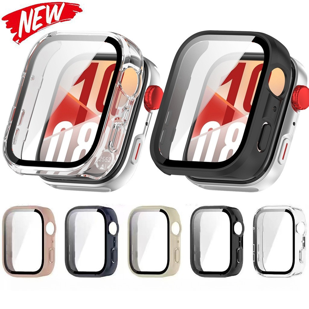 กระจกนิรภัยพร้อมเคสพีซีปกป้องหน้าจอเข้ากันได้สําหรับนาฬิกา พอดี5 / มือโปร / พอดี4 / 3, ฝาครอบป้องกันความคุ้มครองเต็มรูปแบบ