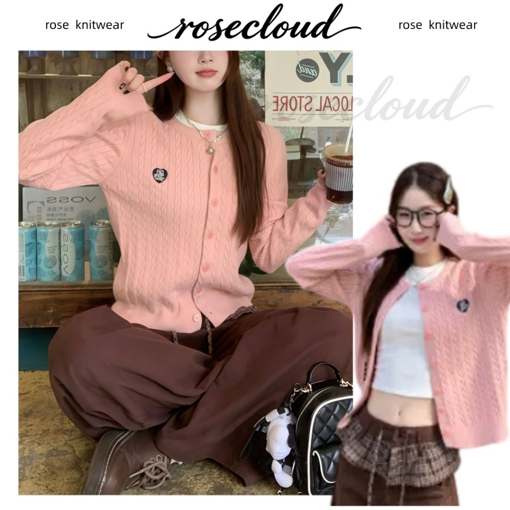 🌟rosecloud🌟เสื้อคาร์ดิแกนถักสำหรับผู้หญิง ปักลายหัวใจสีลูกกวาด สไตล์เกาหลี ทรงหลวม ช่วยให้ดูผอมเพรียว เนื้อผ้านุ่มสบาย