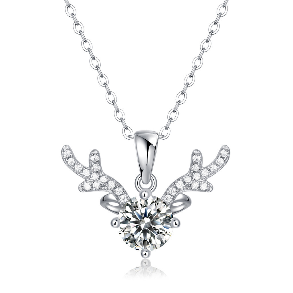 เครื่องประดับ Fine เงินแท้ 925 1CT Moissanite Diamonds Elk Antlers จี้สร้อยคอ