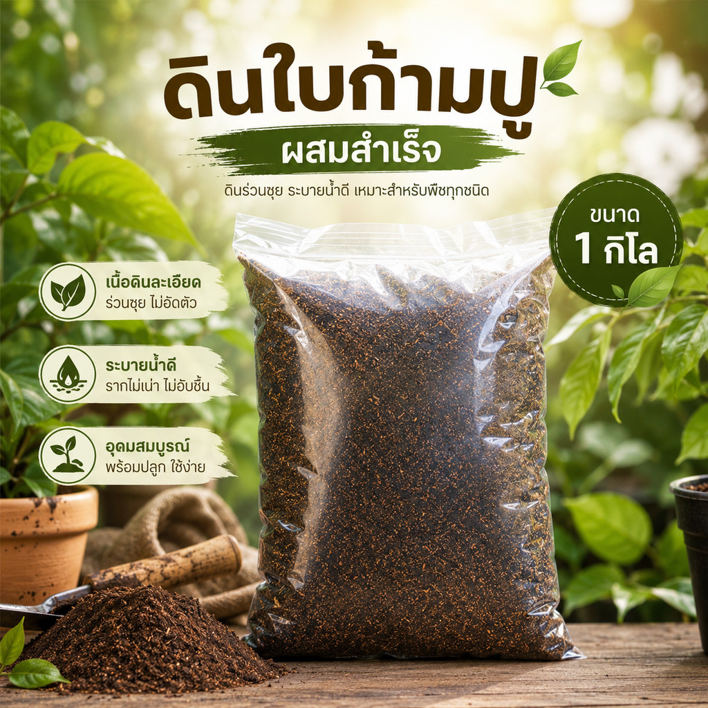ดินใบก้ามปู ผสมสำเร็จพร้อมปลูก 1 กิโล สารอาหารสูง ดินปลูกต้นไม้ ดิน ดินบอนไซ ดินปลูกไม้ดอกไม้ประดับ