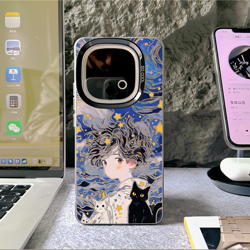 สําหรับ IQOO 15 Ultra/15R/13 /12/Z11 /Z10 Turbo+Starry Sky Cat Boy Hard Back Soft Borderเคสโทรศัพท์/IQOO Neo 11/Neo 10 Z9 Turbo Z10X Neo 9 ProกันกระแทกIQOO
