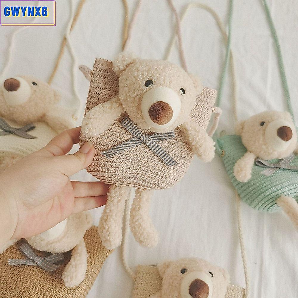 GWYNX6 1PCS กระเป๋าสะพายเด็กสีสันสดใสน่ารักหมี Messenger Bag