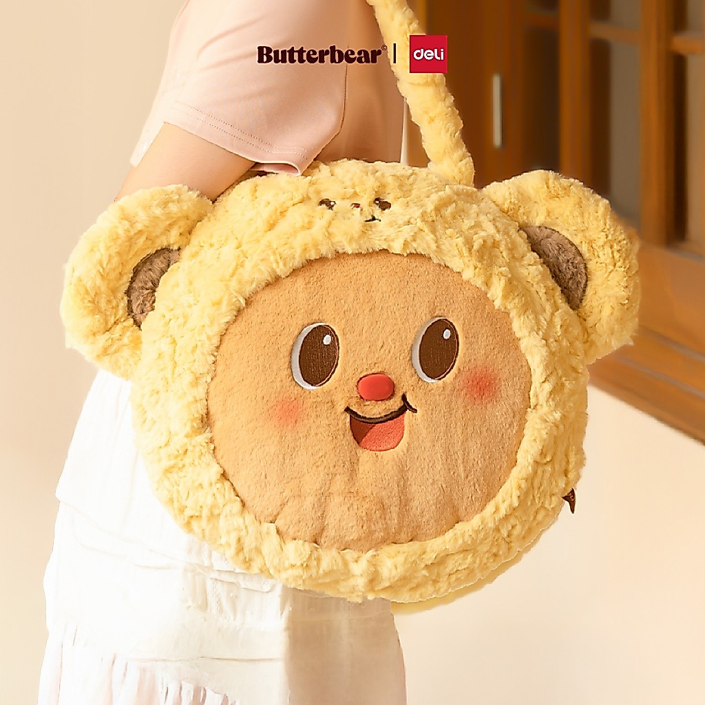 Deli x Butterbear กระเป๋าสะพายไหล่ กระเป๋าถือ ขนนุ่มนิ่ม รูปทรงหน้าน้องหมีเนย (รุ่น HY708)