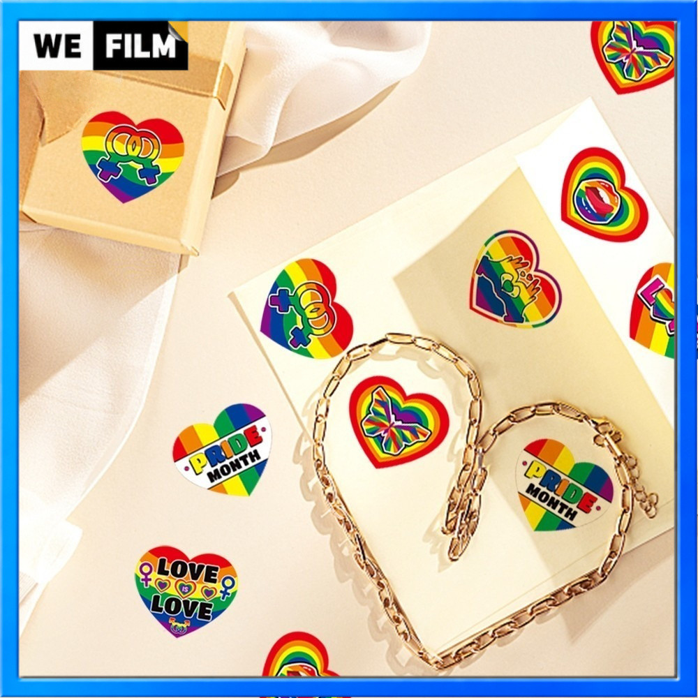 สติกเกอร์ตกแต่งปาร์ตี้เดือน Pride Month ป้ายชื่อของขวัญ LGBT สติกเกอร์หัวใจสายรุ้งไม่