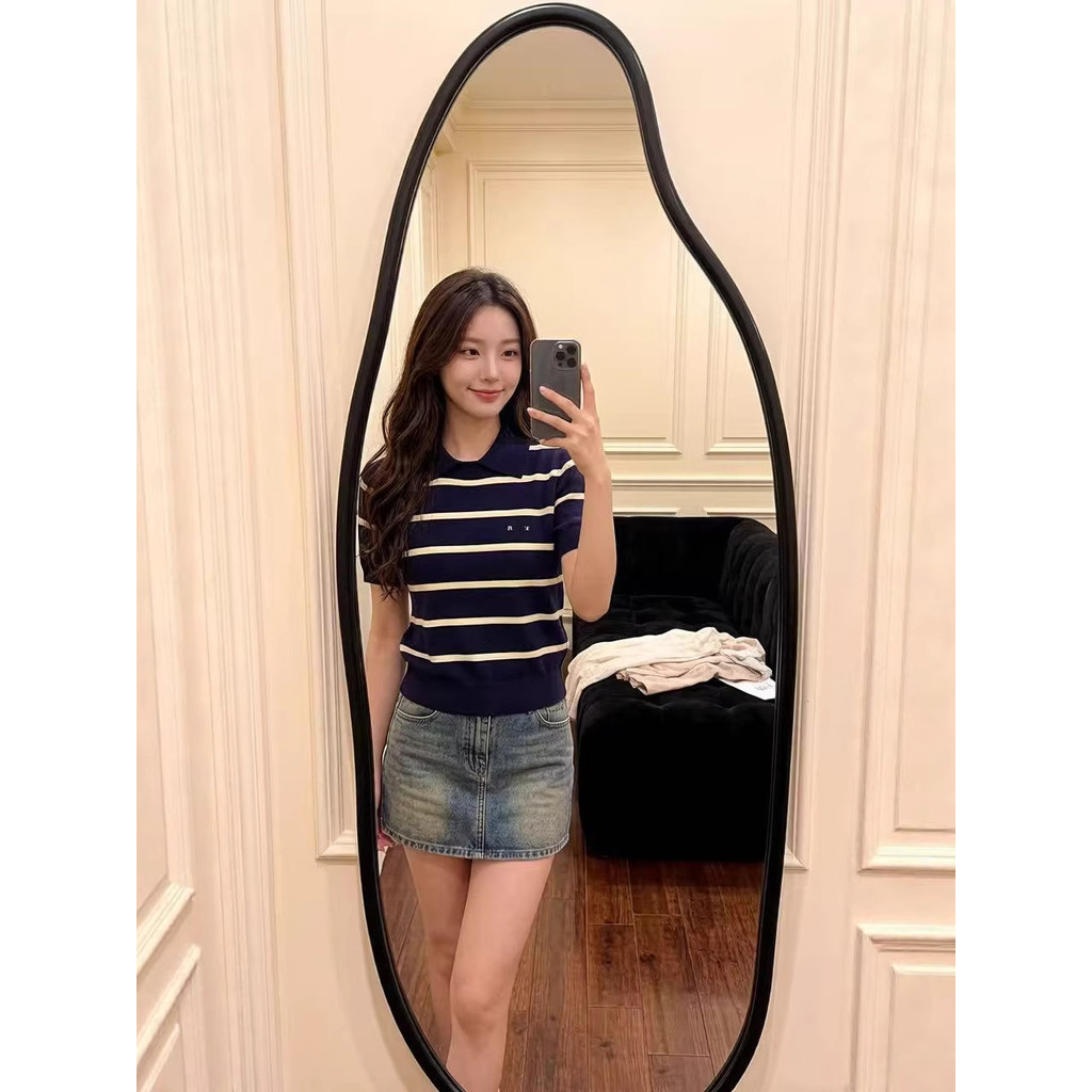MFQI Mi**iu 26Spring and summer new style, collared knitted short-sleeve with classic contrasting co