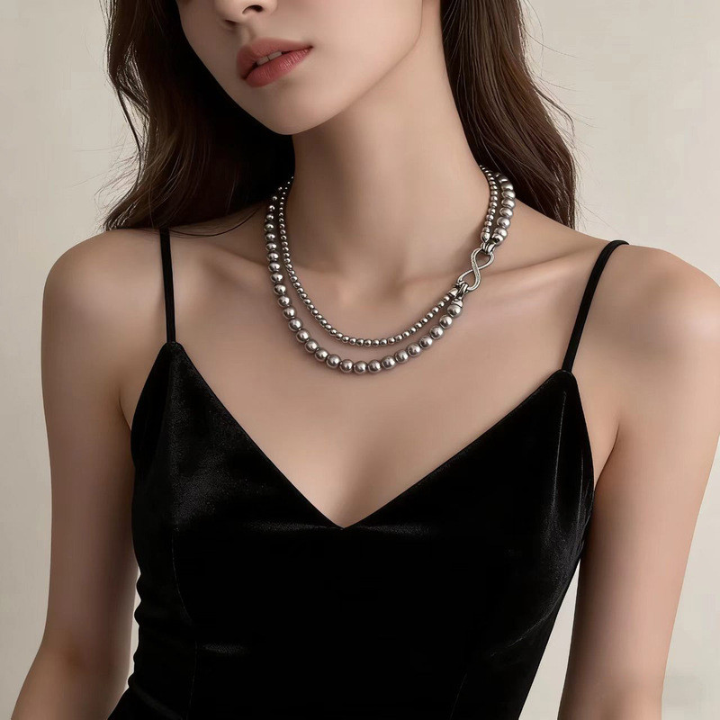 【จัดส่งฟรี】สร้อยคอไข่มุกธรรมชาติสำหรับผู้หญิง, สองชั้น, ใช้งานได้หลากหลาย, ของขวัญสำหรับวันหยุด