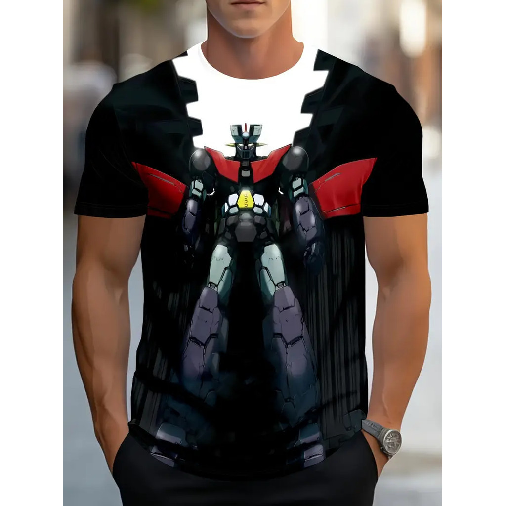 Unisex Y2K Harajuku ขนาดใหญ่อะนิเมะ Mazinger Z หุ่นยนต์ 3D พิมพ์ O-คอ Tees ลําลองเสื้อแขนสั้น