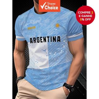  Uniforme clássico de torcedor argentino: camisa com o emblema tradicional e o sol, confortável gola redonda, ideal para