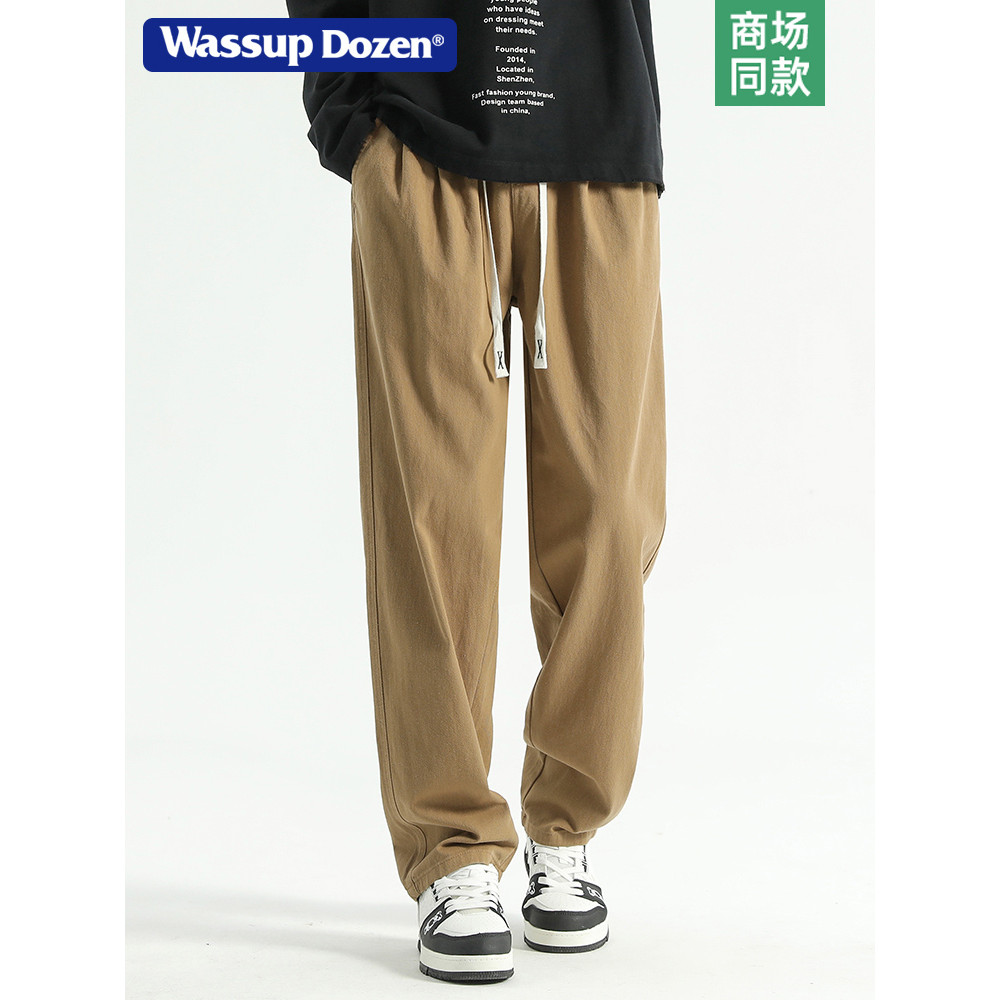 WASSUP DOZEN Khaki Straight Overalls Men American High Street Wear Pants Loose Casual Mens Pants