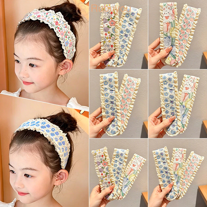 Rubuyou แถบคาดศีรษะแฟชั่นเกาหลีสำหรับเด็กสาว ลายดอกไม้แบบถัก Velcro ยางรัดผมสำหรับสร้างสไตล์น่ารัก พร้อมส่งในไทย-COD💕