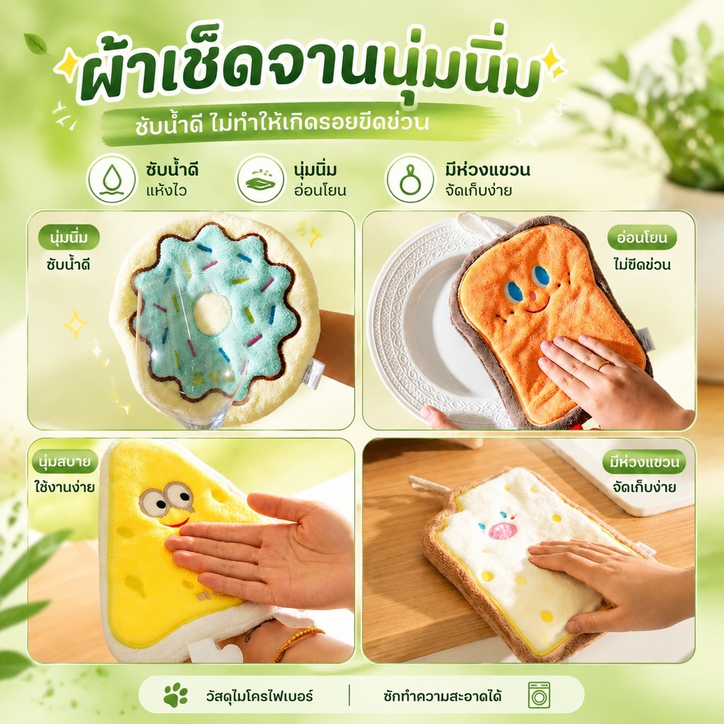 ฟองน้ำล้างจานรูปการ์ตูน 🍩 ทัชทูวอลล์ 🧽 น่ารัก 🥰 ทำความสะอาด 🧼S00138