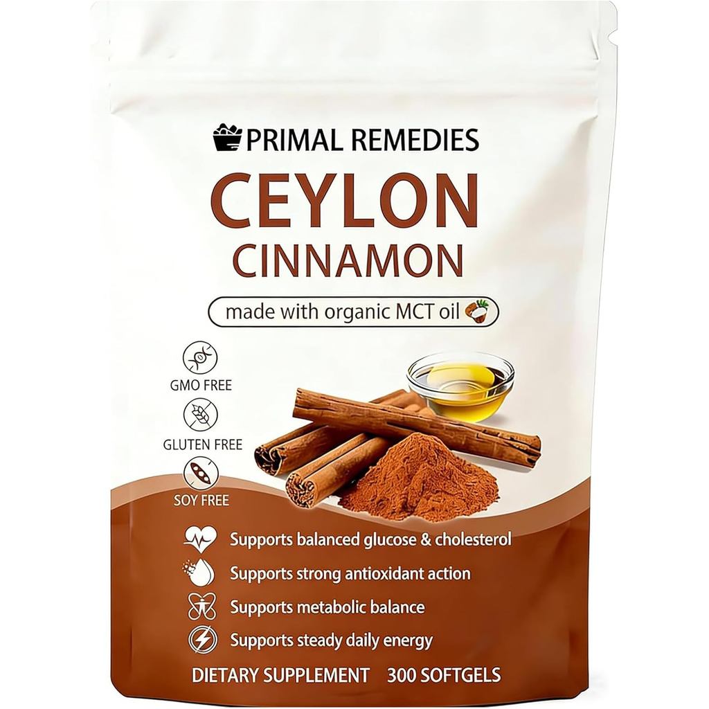 PrimalRemediesCeylonCinnamonMadewithMctOil–300Softgels–GMO-Free,Gluten-Free,Soy-Free,PremiumCeylonCi