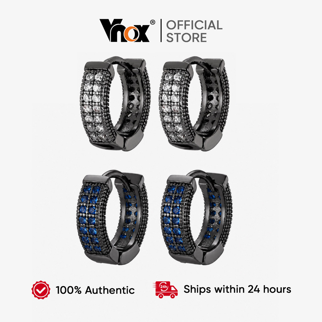 Vnox Hoop ต่างหูสําหรับชายZircon Huggie Pircedหู,ติดทนนานPunk Streetwear Partyทุกวันเครื่องประดับของขวัญ